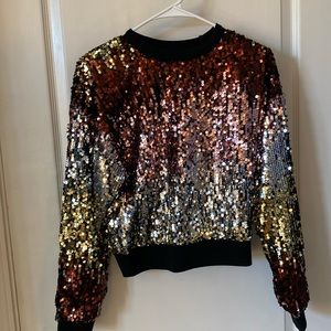 Holiday Wear-sparkle long sleeve all sequin top, ombré sequin. Size-S Wore once